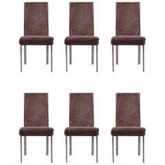 Retro Set of Six Chrome Frame High Back Dining Chairs attributed to Milo Baughman