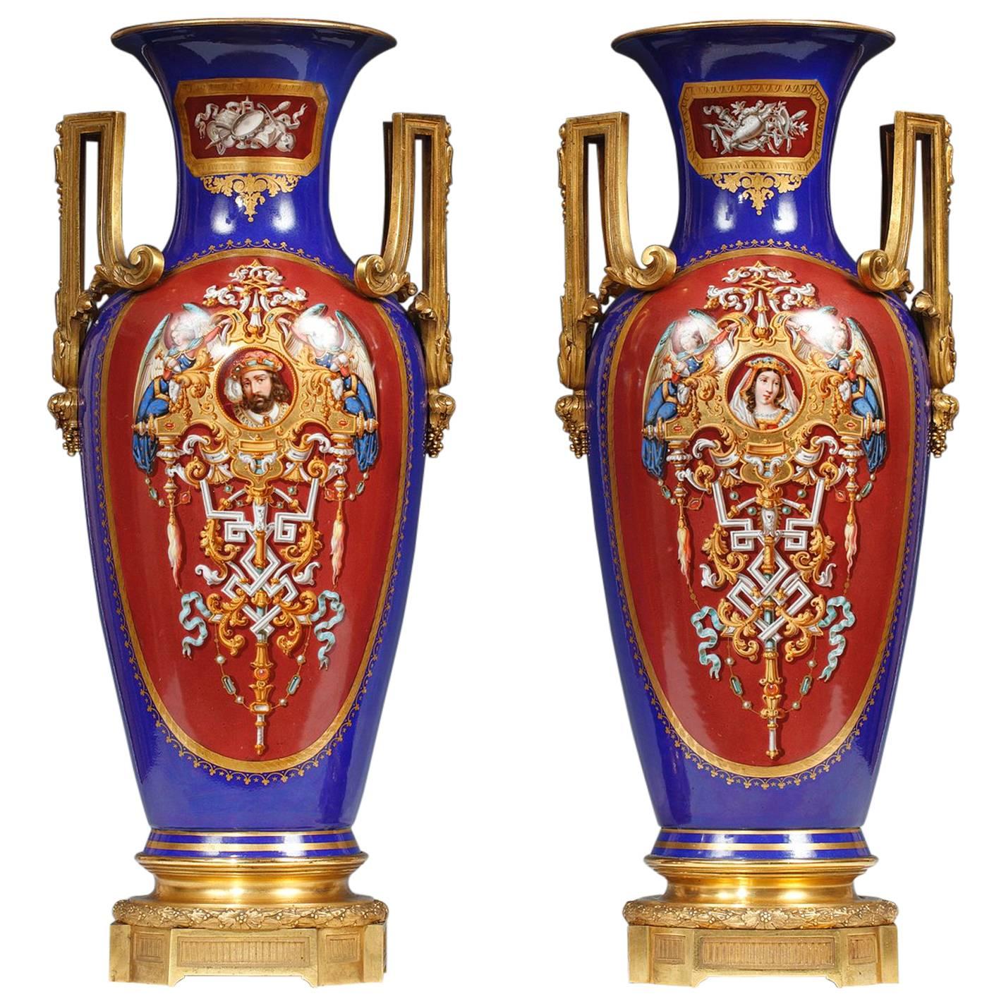 Pair of Ormolu Porcelain Vases by the Royal Porcelain Manufacture of Berlin For Sale