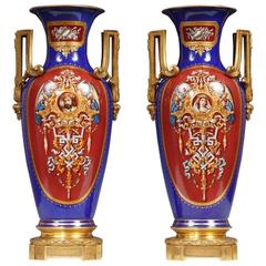 Antique Pair of Ormolu Porcelain Vases by the Royal Porcelain Manufacture of Berlin