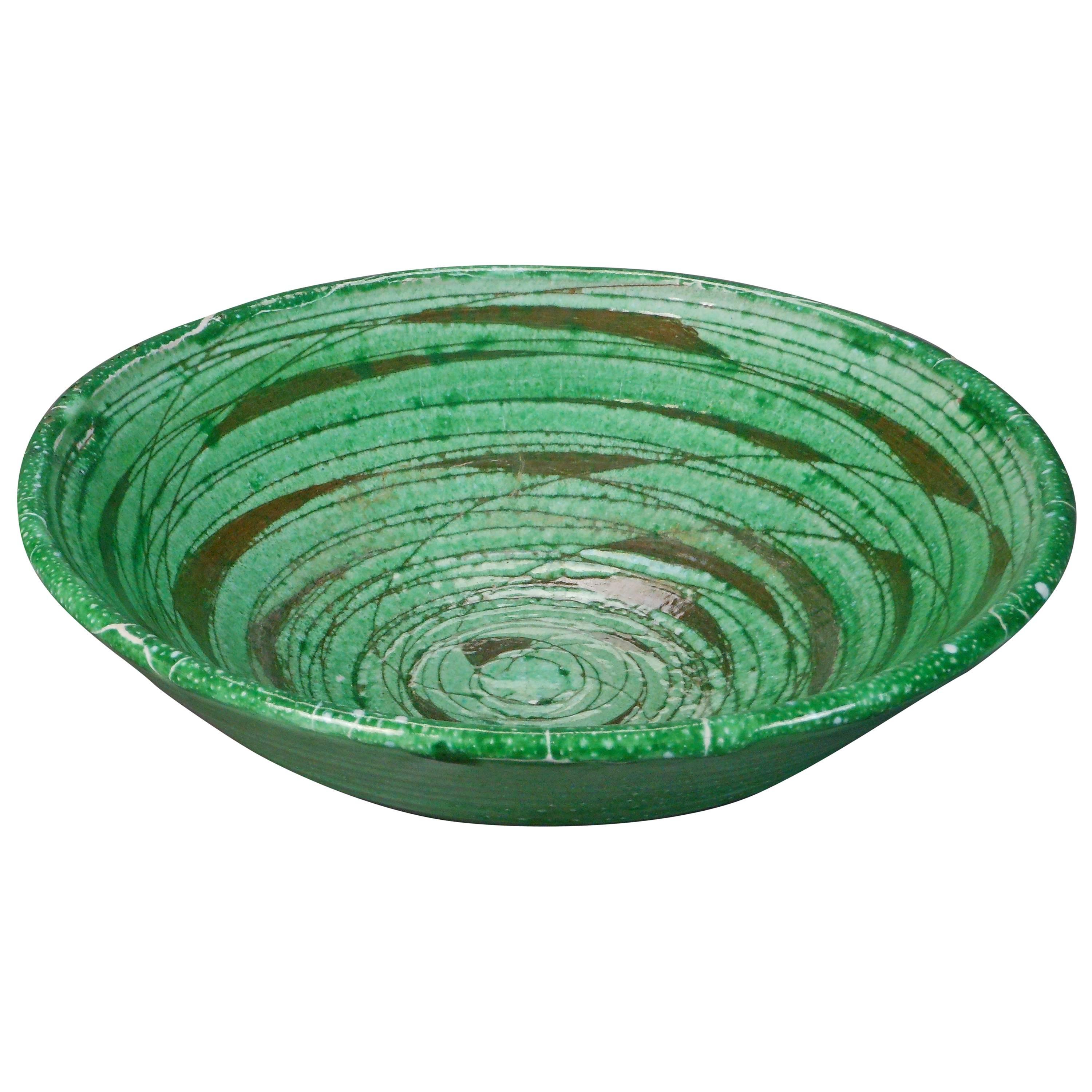 Mid-Century Modern Abstract Green Ceramic Bowl For Sale