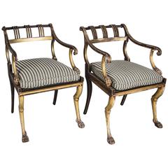 Pair of Regency Style Gilded and Painted Armchairs 6