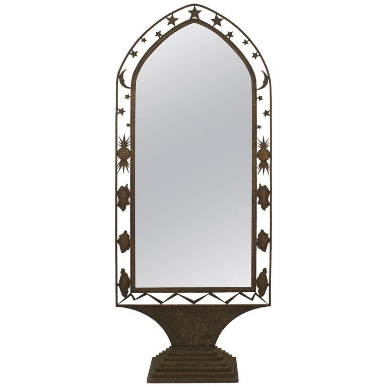 French Art Deco Wrought Iron Cheval Mirror For Sale at 1stdibs