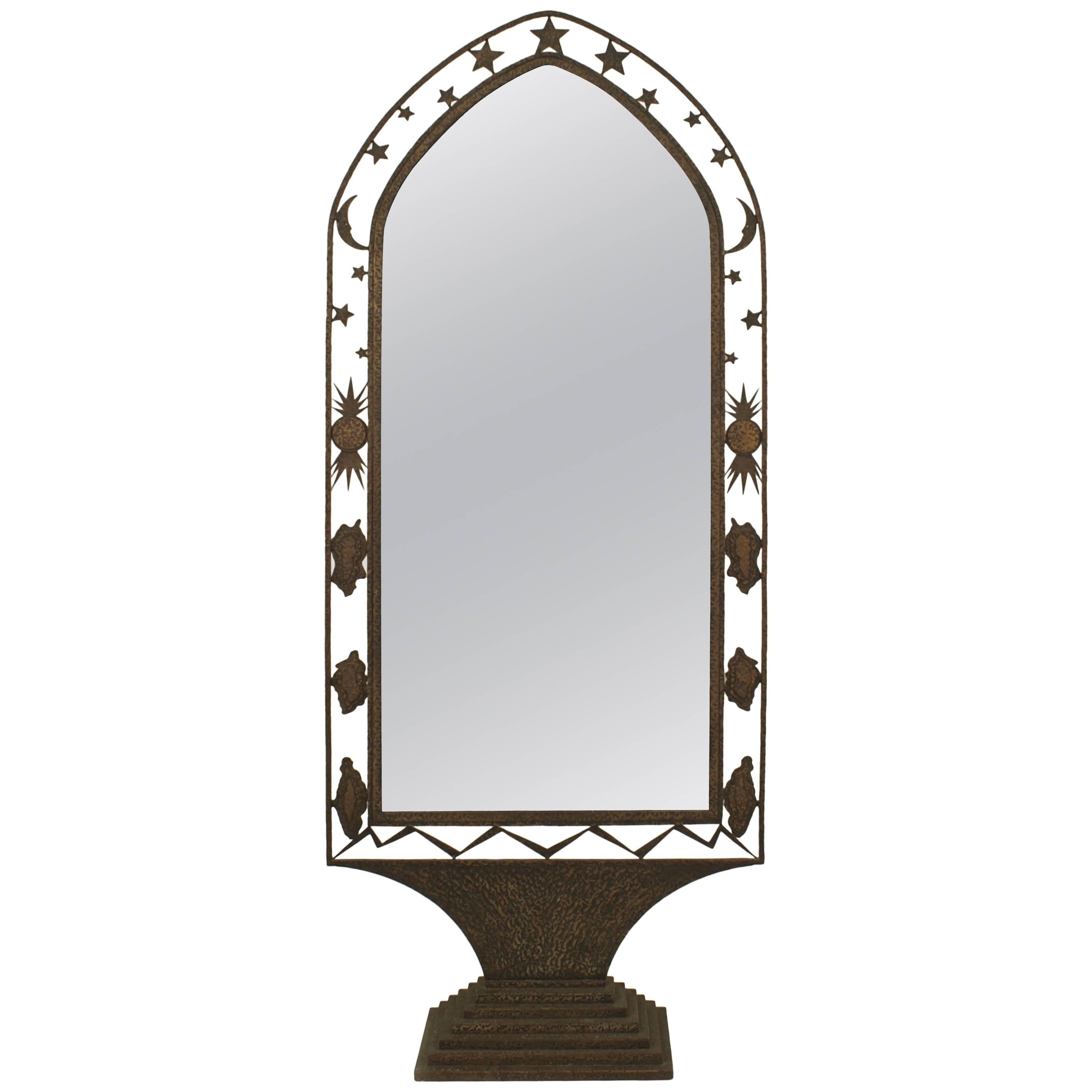 French Art Deco Wrought Iron Cheval Mirror