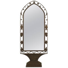 French Art Deco Wrought Iron Cheval Mirror