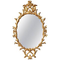 Vintage Chippendale Style Oval Giltwood Mirror
