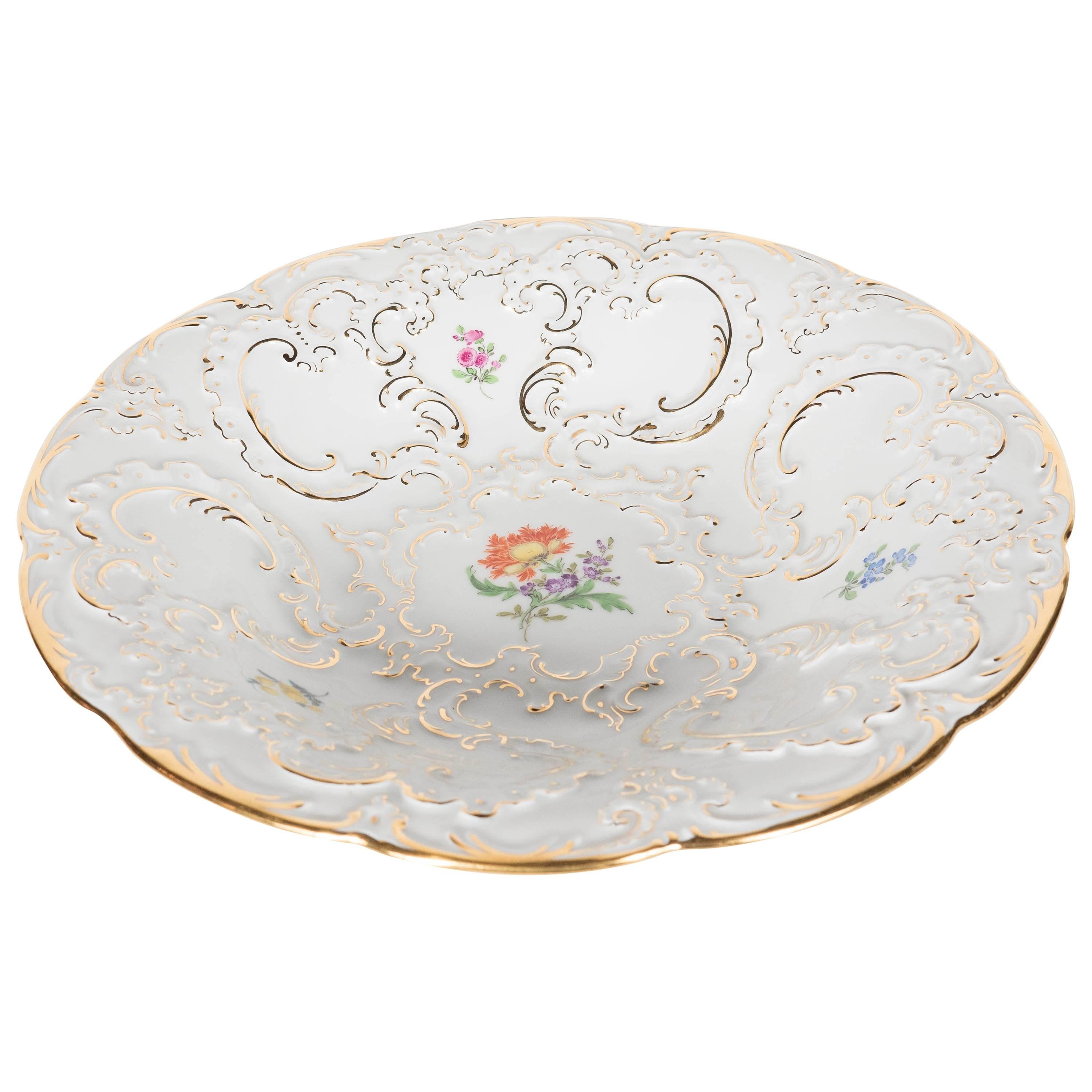 Exquisite Classical Relief-Form Porcelain Bowl with Floral Design by Meissen