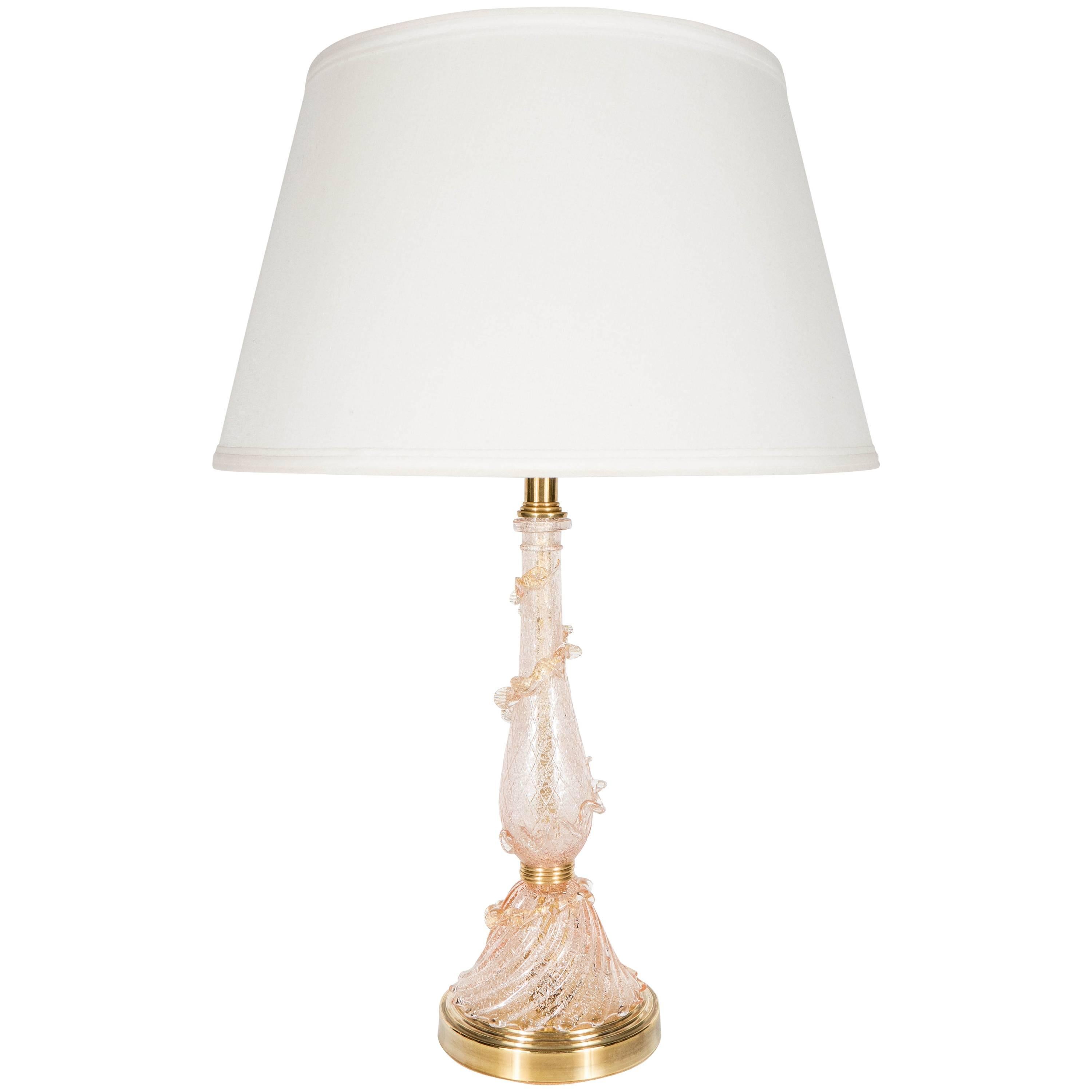Murano Glass Cordonato D'Oro Lamp by Barovier e Toso in Rose and Gold