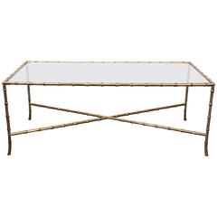 Mid-Century Brass Faux Bamboo Coffee Table by Maison Bagues