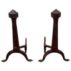 A Pair of Antique Wrought Iron Fireplace Andirons 