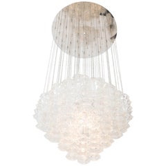 Modern Chrome Frame Chandelier with Suspended Murano Glass Drops Modern Chrome Frame Chandelier with Suspended Murano Glass Drops