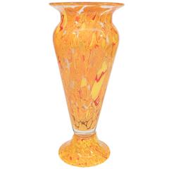 American Modern Speckled Hand-Painted Art Glass Vase