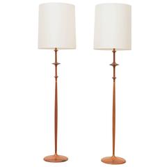 Pair of Hand Turned Teak Floor Lamps
