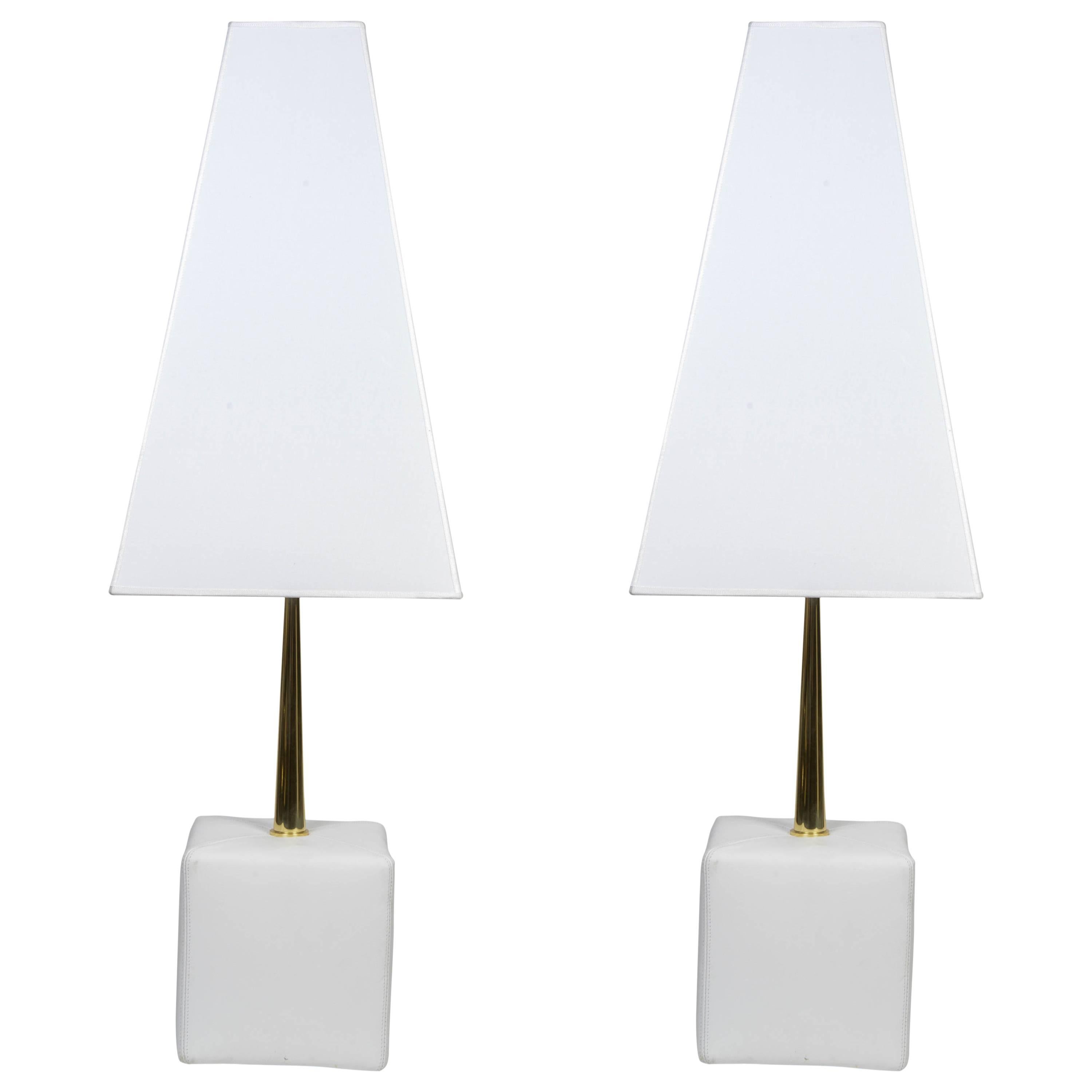 Nice Leather and Brass Angelo Brotto Pair of Lamps by Esperia