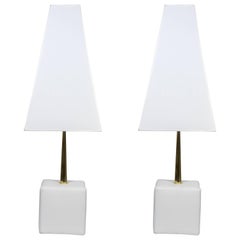 Nice Leather and Brass Angelo Brotto Pair of Lamps by Esperia