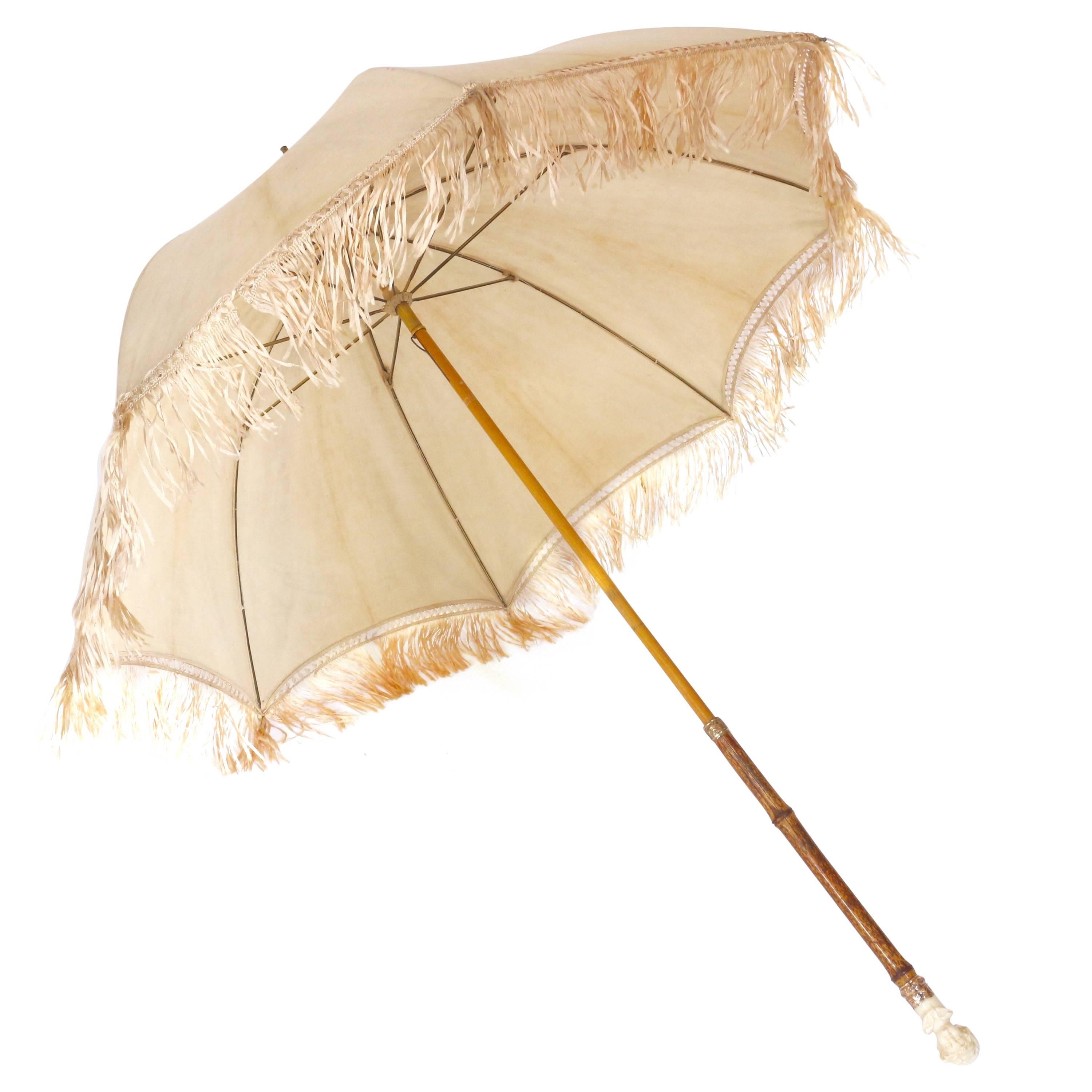 Umbrella with Ivory Head of a Jong Boy, "Belle Époque" circa 1900 For Sale