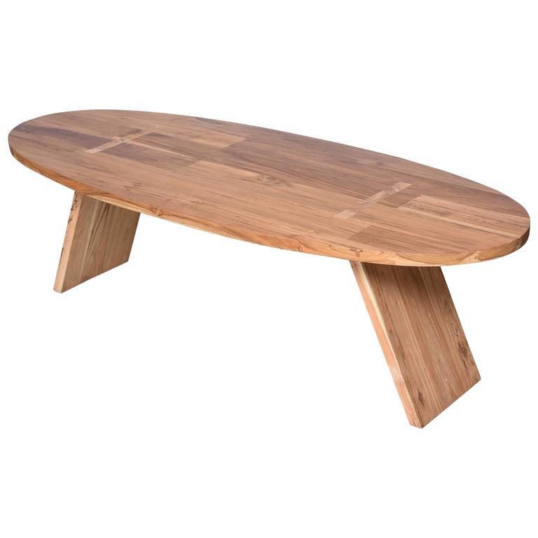 Coffee Table Teak Wood Oval Surfboard Shape Handmade Unique Coffee Table Teak Wood Oval Surfboard Shape Handmade Unique Artis