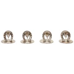 Asprey Sterling Silver Place Card Holders of Fox Heads in Horseshoes