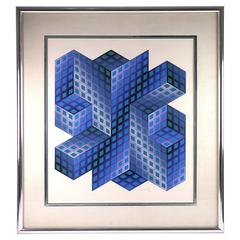 Lithograph, Hand-Signed in Pencil, "Cubic", Victor Vasarely