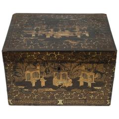 A Large Chinese Export Black and Gilt Lacquer Tea Box, circa 1830