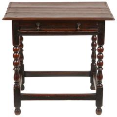 An  English Oak Stretchered Side Table with Drawer, 17th Century 