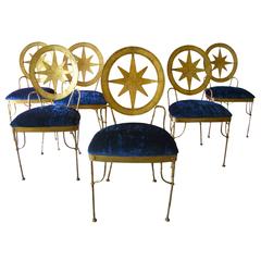 Six French Art Deco Gilded Wrought Iron 1940s Chairs Style Prou