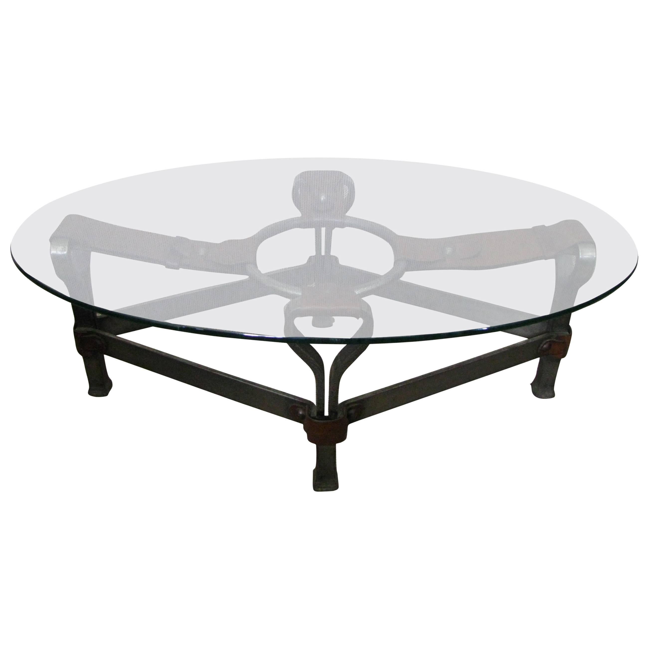 French 1950s 'Fer Forge' Leather Strap Cocktail Table Style Adnet