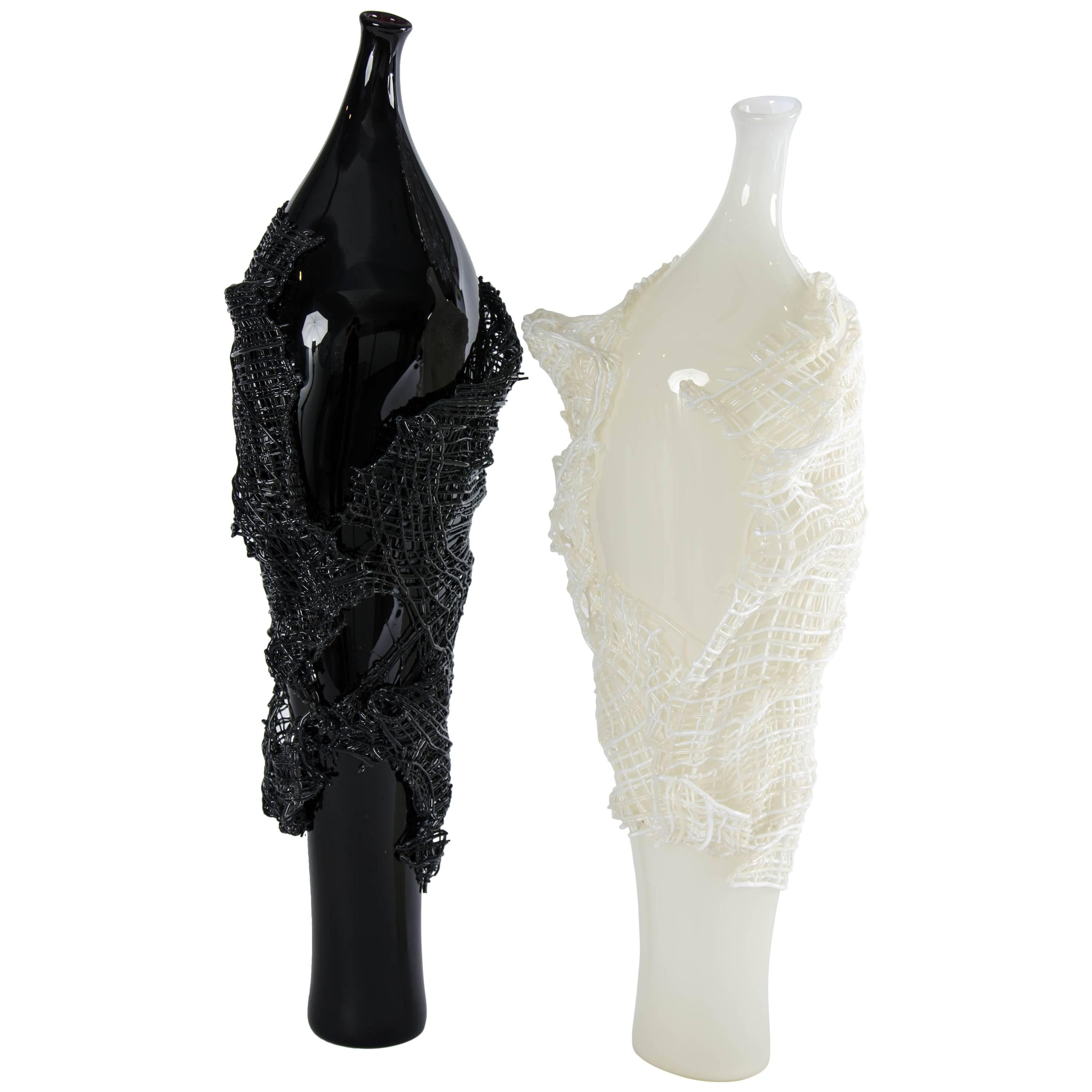 Odysseus and Calypso black and white glass sculptures by Cathryn Shilling