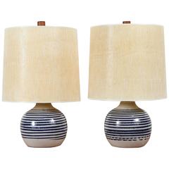 Pair of Striped Martz Studio Lamps with Original Shades