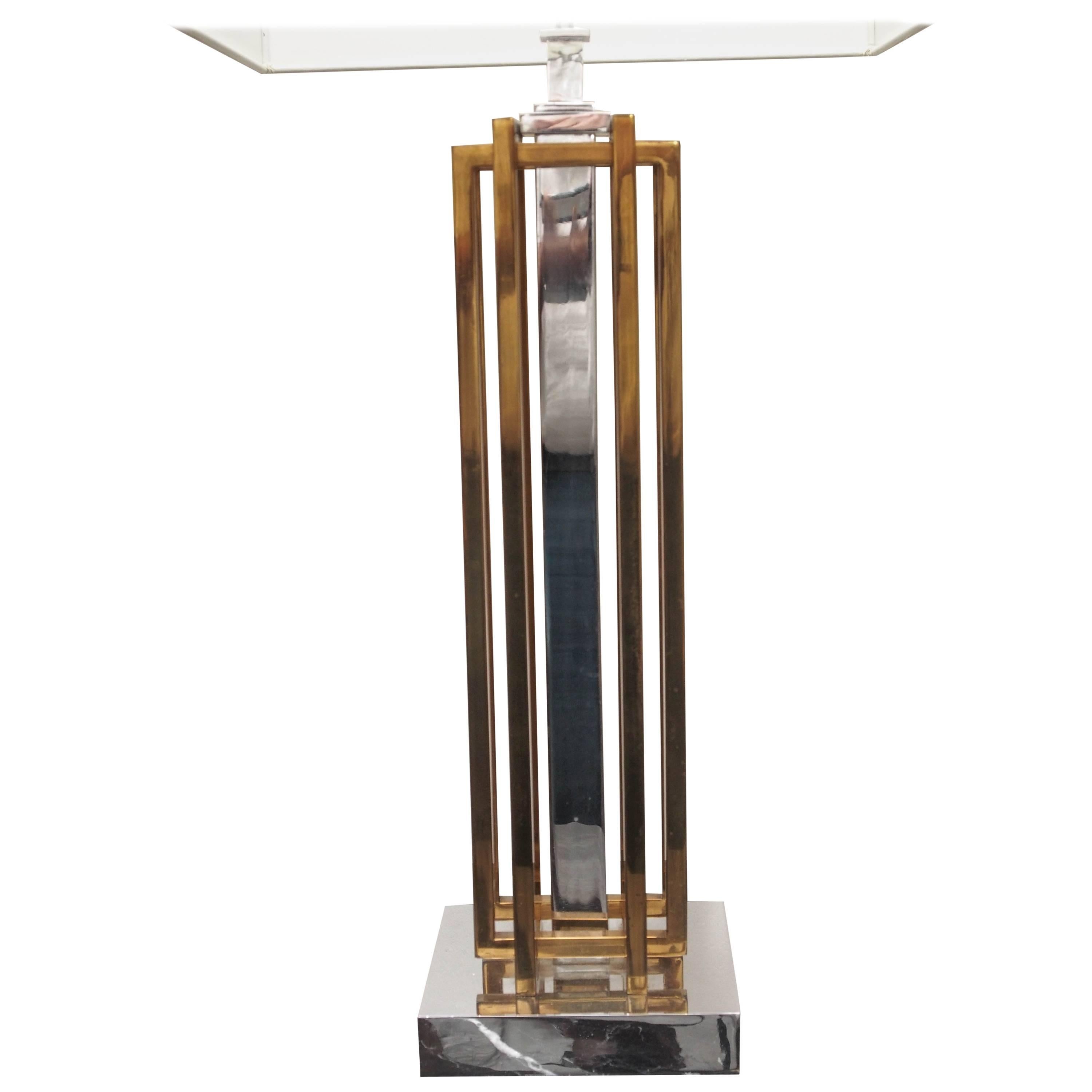 Brass and Chrome Table Lamp Attributed to Maison Jansen
