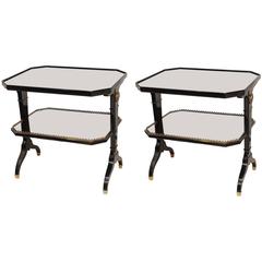 Pair of Black Lacquer Side Tables Attributed to Maison Jansen