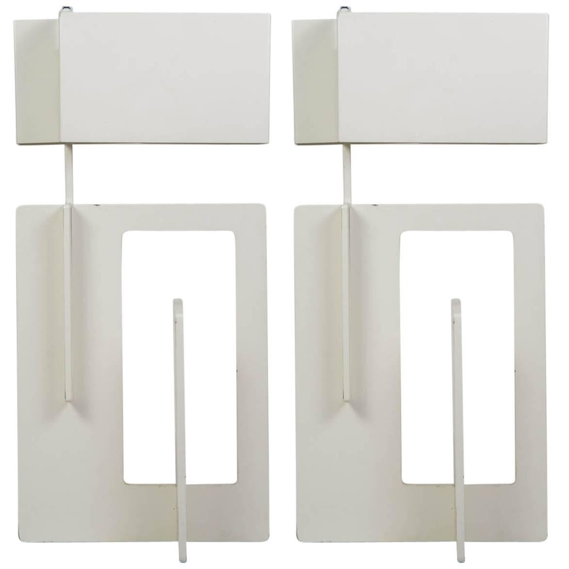 Geometric Pair of White Steel Angelo Brotto Lamps