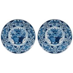 Antique Pair of 18th Century Blue and White Dutch Delft Dishes