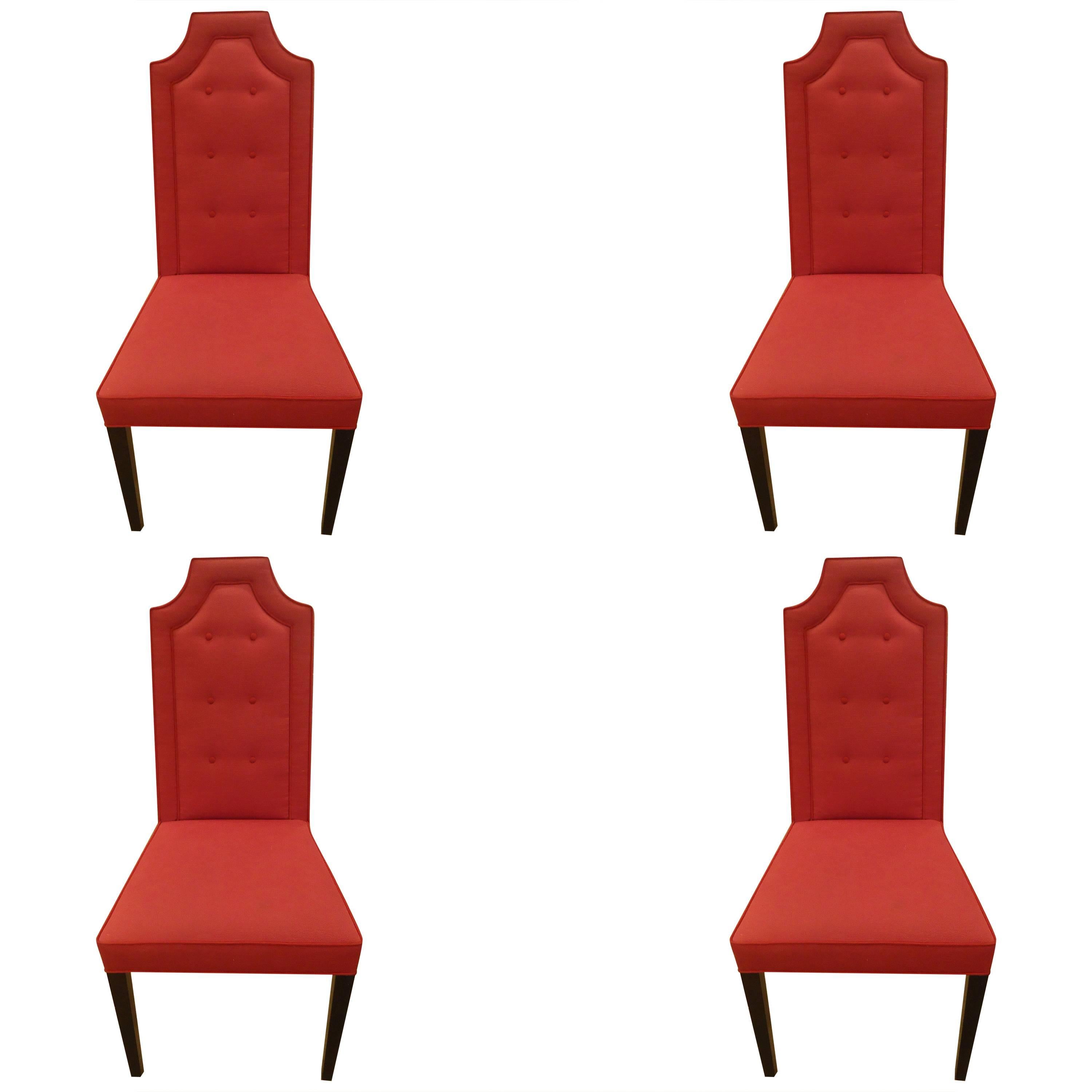 Set of Four Hollywood Regency Upholstered Dining Chairs