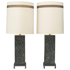 Pair Of Ebonized Oak Table Lamps in the style of James Mont