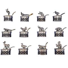 12 Continental Silver Figural Salts and Place Card Holders in Original Box