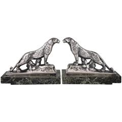 French Art Deco Panther Bookends by Frecourt, 1930