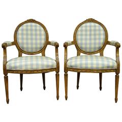 Elegant Pair of French Louis XVI Style Finely Carved Armchairs or Fauteuils 3
