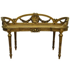 Early 20th C. French Louis XVI Victorian Style Kidney Shape Gold Vanity Bench