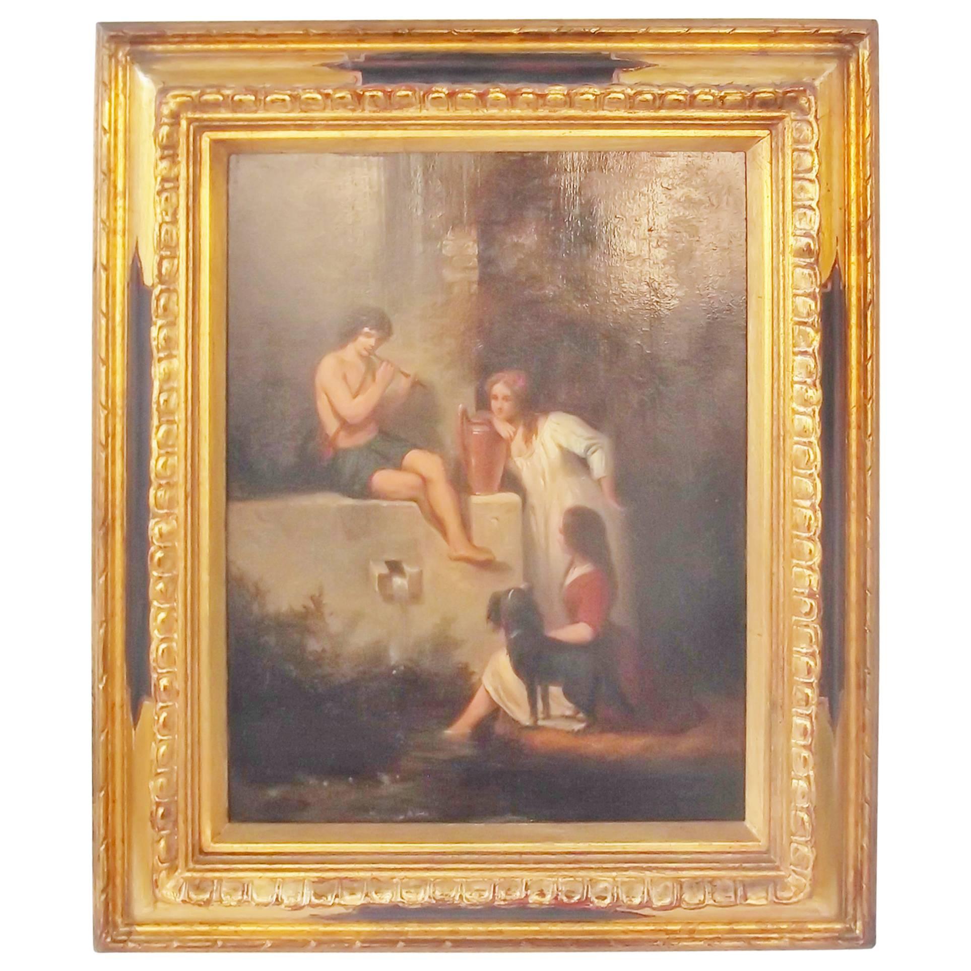 Oil Painting on Board of Children, Signed Henri Baron