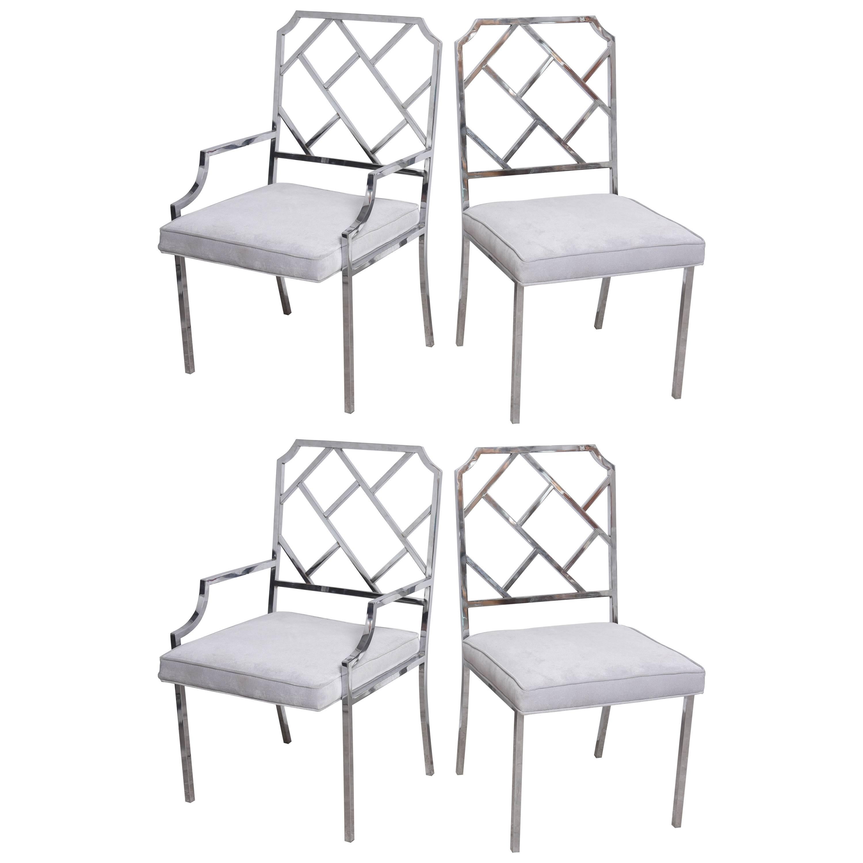 Mid Century Modern Milo Baughman Lattice Back Dining Chairs for DIA