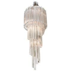 Venini Five-Tier Cascading Chandelier with Murano Glass Triedri Prisms 9