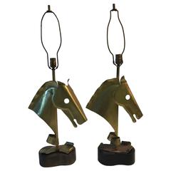 Retro Pair of Modernistic Signed Heifitz Horse Head Lamps