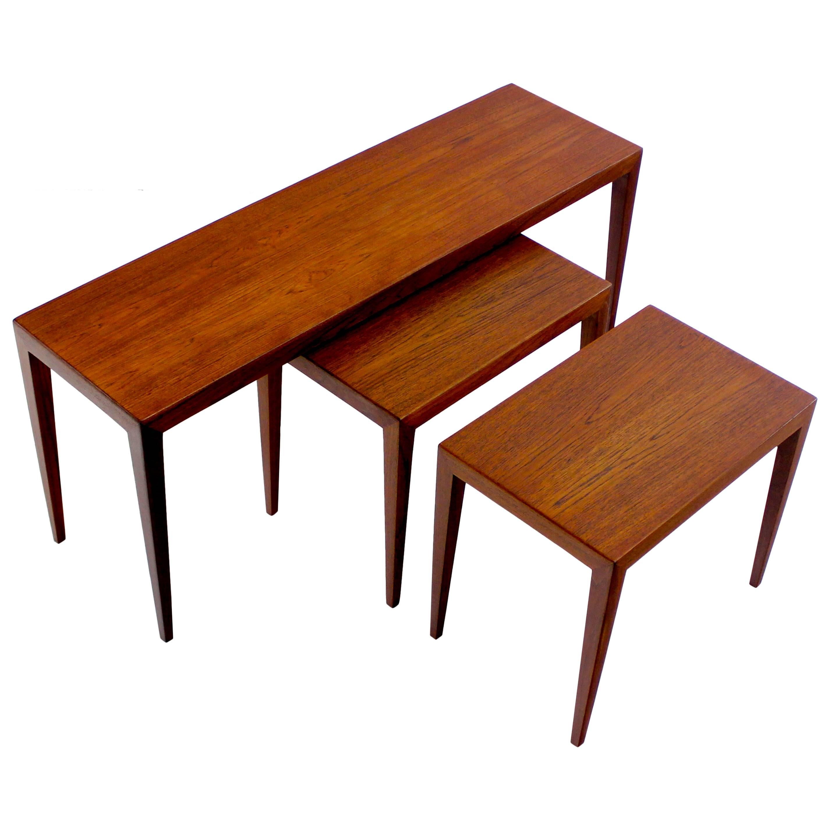 Set of Three Danish Modern Teak Nesting Tables Designed by Severin Hansen For Sale