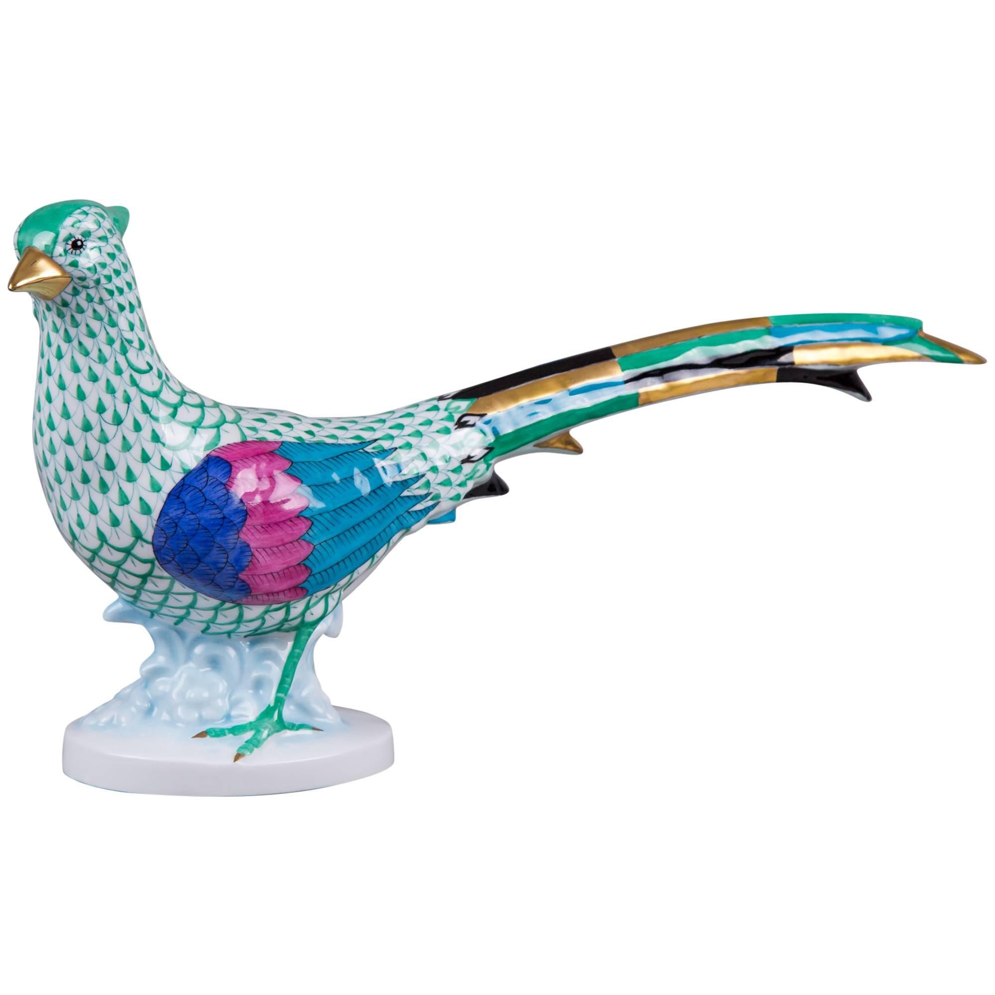 Herend Green Fishnet Pheasant Figurine