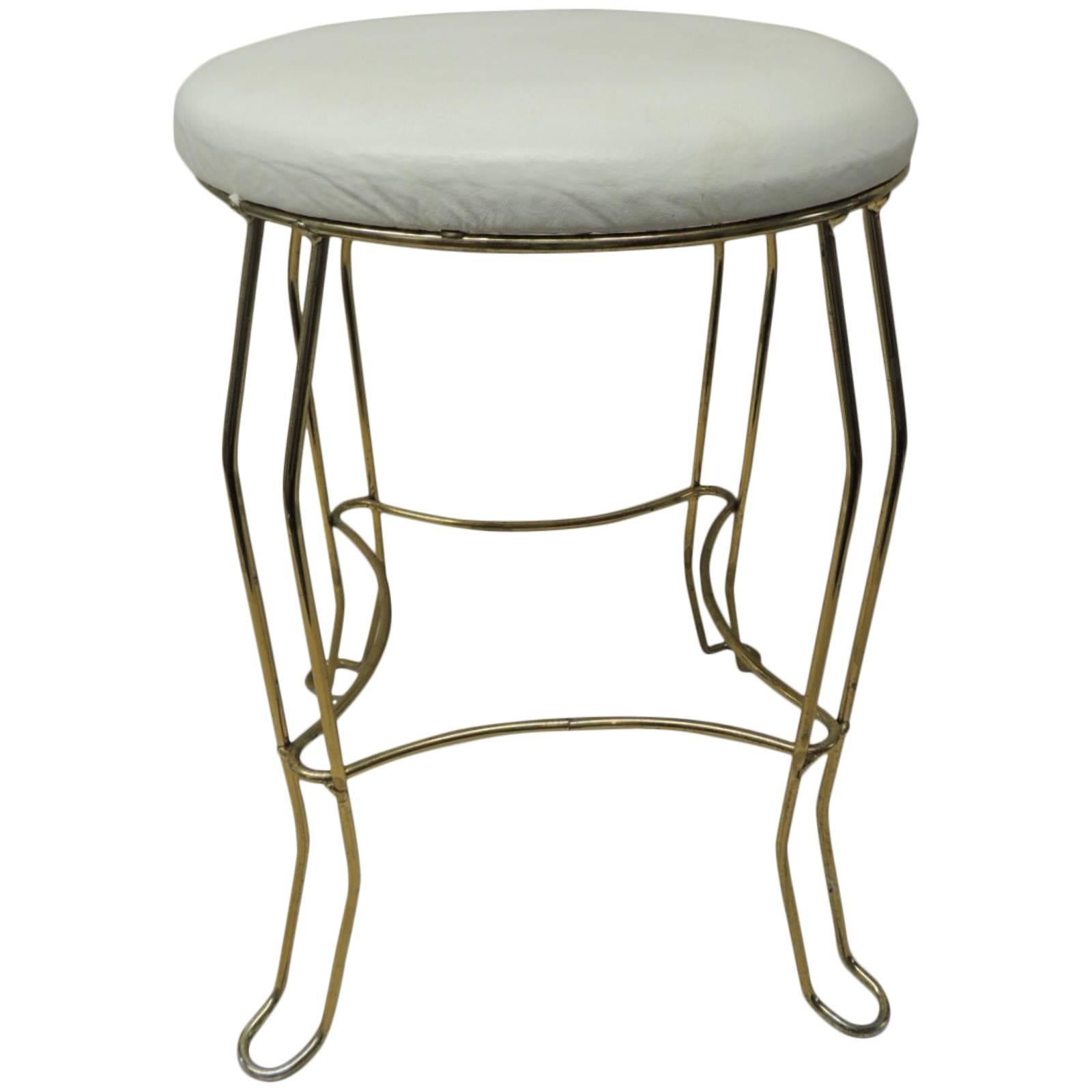 Vintage Round Brass Vanity Stool