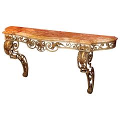 French Iron and Marble-Top Console