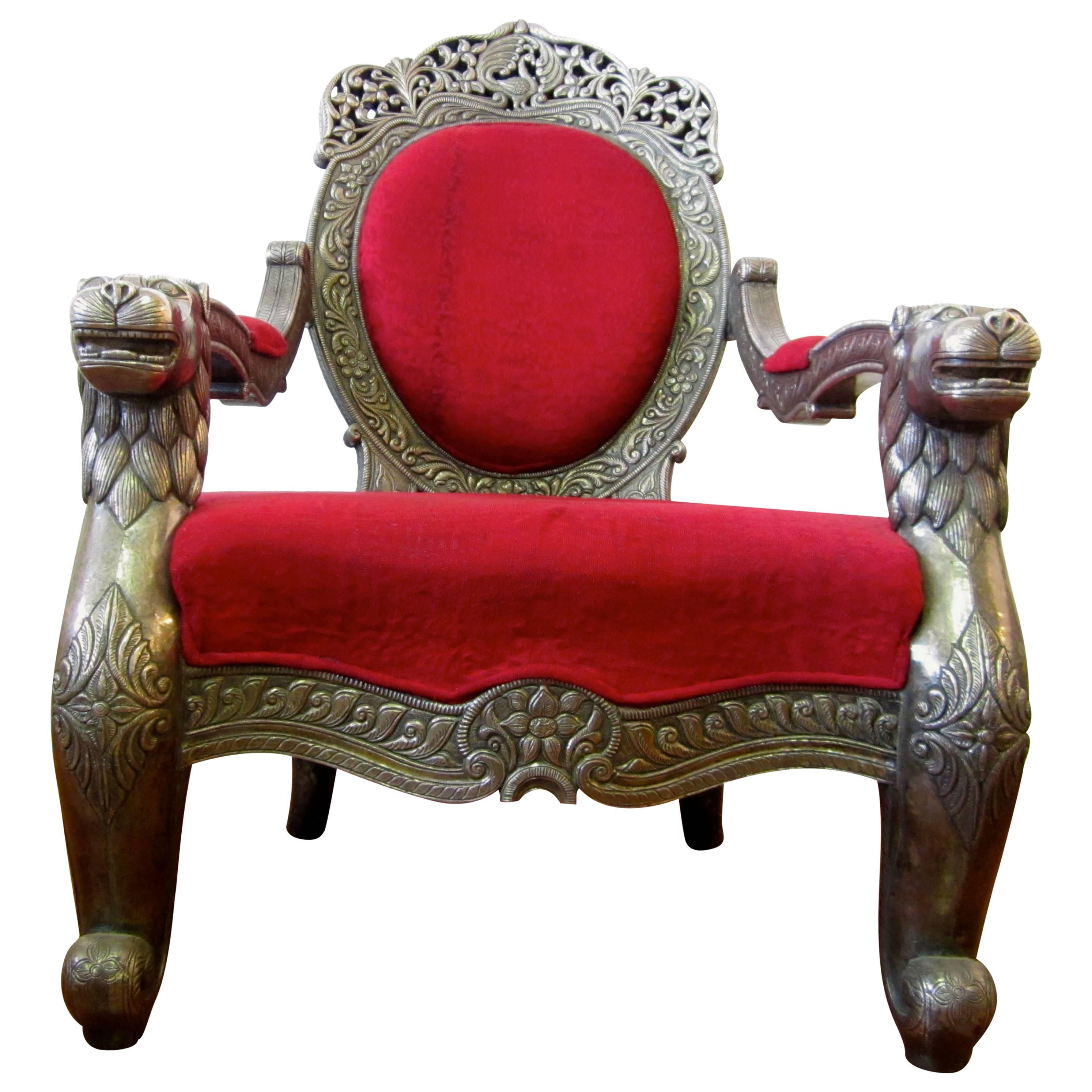Indian Silver Covered Armchair For Sale