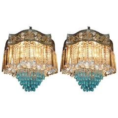Vintage Pair of Chandeliers from Murano by Venini 1960s
