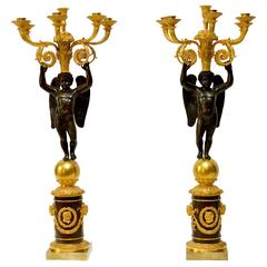 Pair of Empire Gilt and Patinated Bronze Candelabra by Pierre Chiboust, Paris
