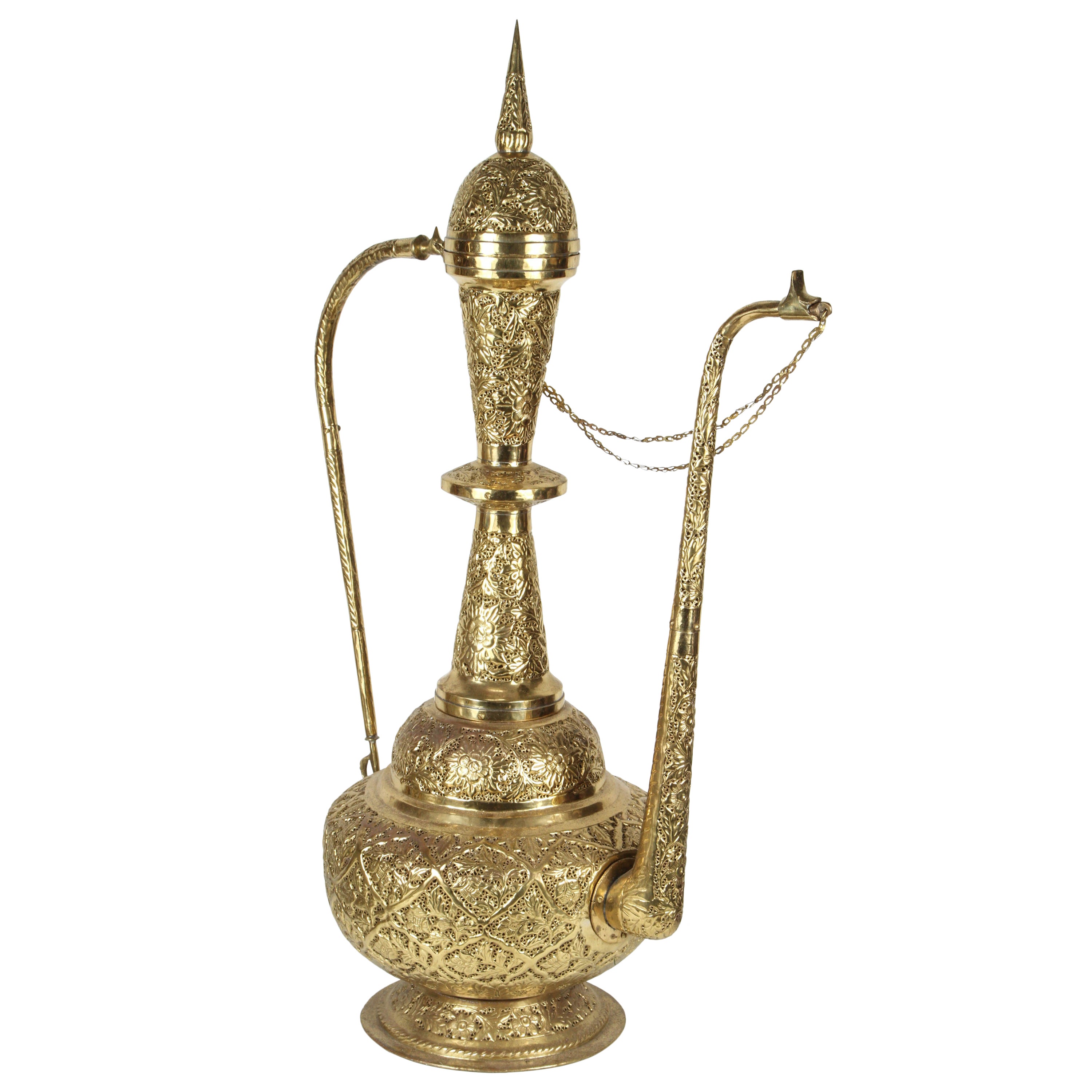 Persian Syrian Middle Eastern Islamic Moorish Tall Floor or Table Brass Lamp For Sale at 1stDibs